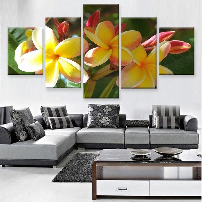 Yellow Flowers 5 Piece HD Multi Panel Canvas Wall Art Frame-Original Frame