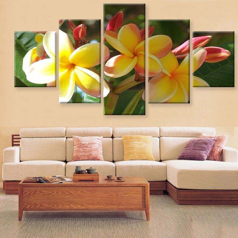 Yellow Flowers 5 Piece HD Multi Panel Canvas Wall Art Frame-Original Frame
