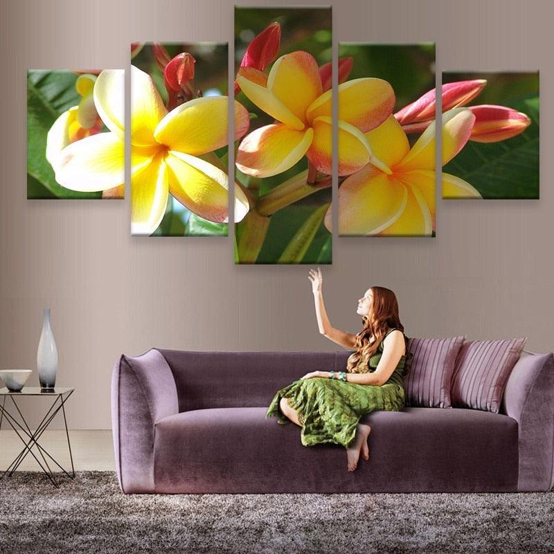 Yellow Flowers 5 Piece HD Multi Panel Canvas Wall Art Frame-Original Frame