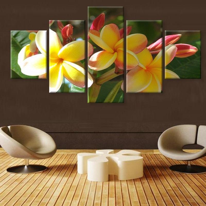 Yellow Flowers 5 Piece HD Multi Panel Canvas Wall Art Frame-Original Frame