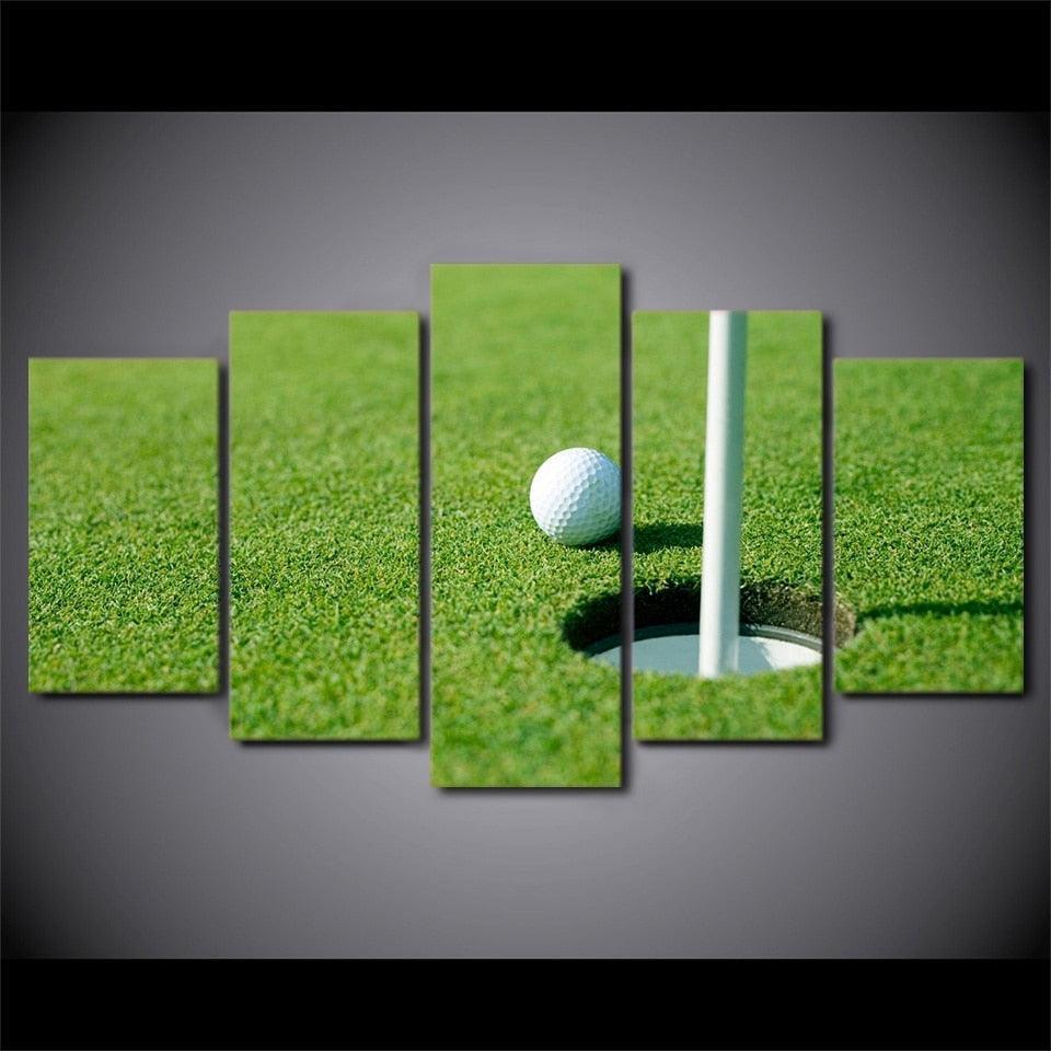 Golf Course Ball in One 5 Piece HD Multi Panel Canvas Wall Art Frame-Original Frame