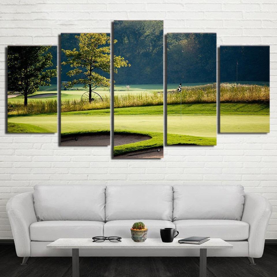 Golf Course 5 Piece Multi Panel Canvas Wall Art Frame-Original Frame