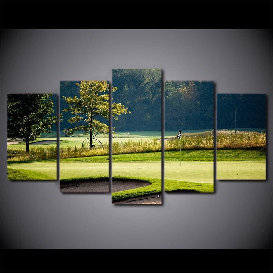 Golf Course 5 Piece Multi Panel Canvas Wall Art Frame-Original Frame