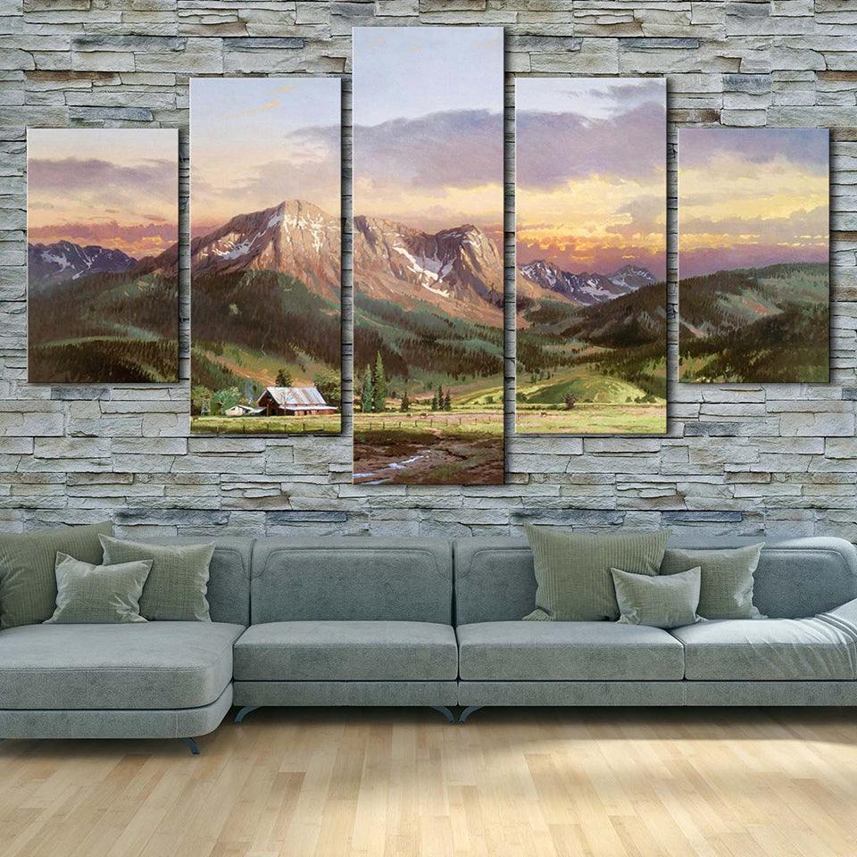 Mountain View 5 Piece HD Multi Panel Canvas Wall Art Frame-Original Frame
