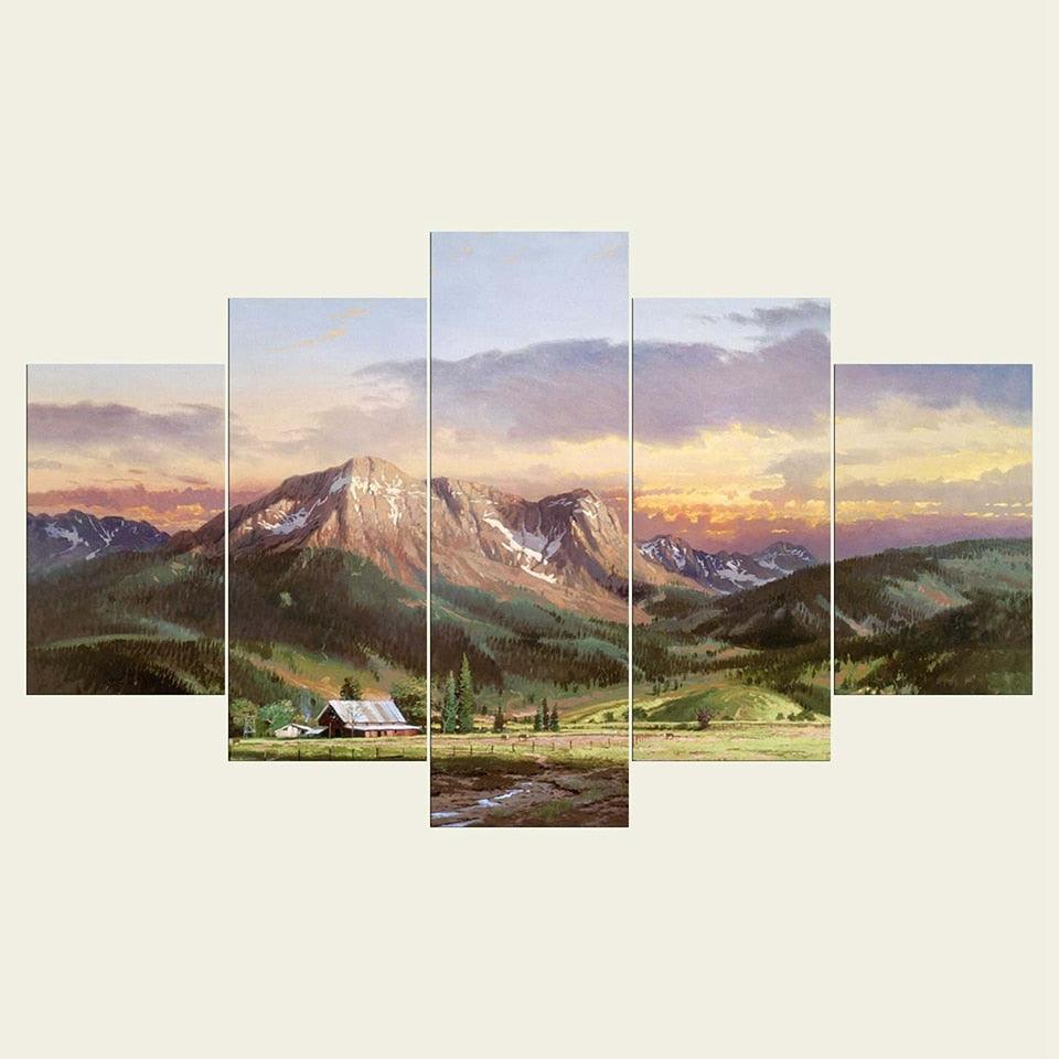 Mountain View 5 Piece HD Multi Panel Canvas Wall Art Frame-Original Frame