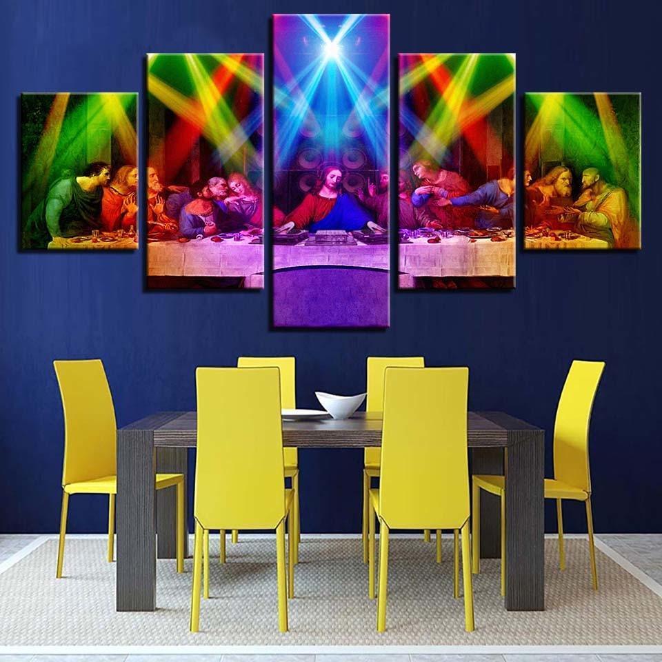 Jesus And Flashing Light Lamp 5 Piece HD Multi Panel Canvas Wall Art Frame-Original Frame