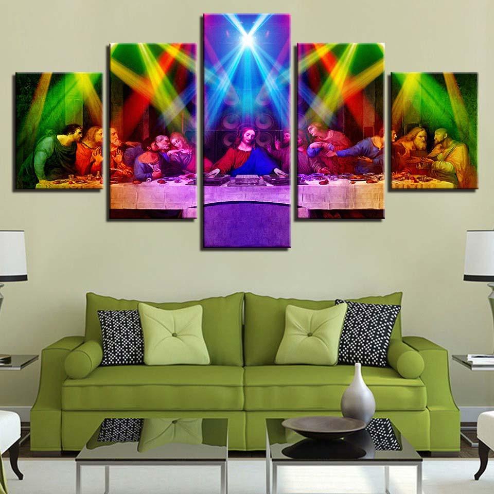 Jesus And Flashing Light Lamp 5 Piece HD Multi Panel Canvas Wall Art Frame-Original Frame