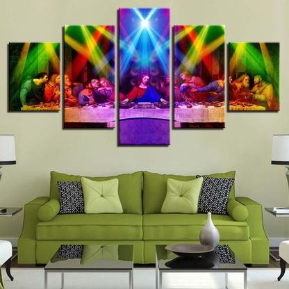 Jesus And Flashing Light Lamp 5 Piece HD Multi Panel Canvas Wall Art Frame-Original Frame