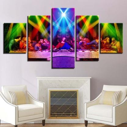 Jesus And Flashing Light Lamp 5 Piece HD Multi Panel Canvas Wall Art Frame-Original Frame