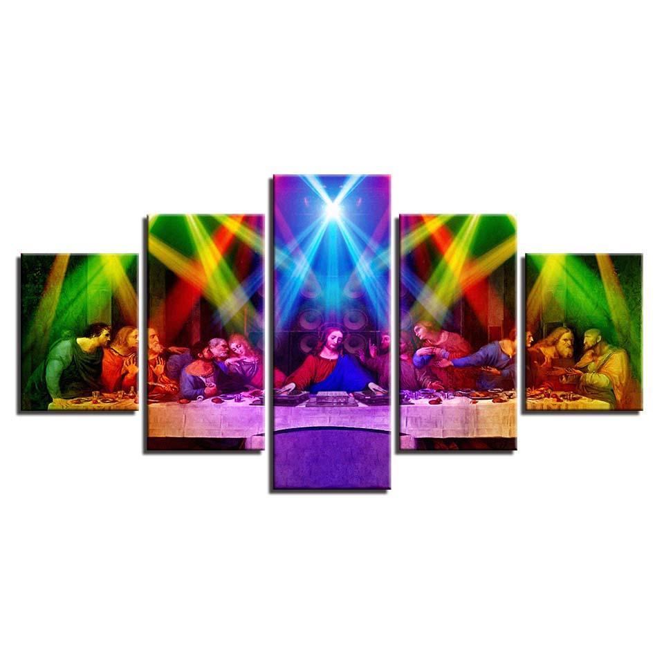 Jesus And Flashing Light Lamp 5 Piece HD Multi Panel Canvas Wall Art Frame-Original Frame