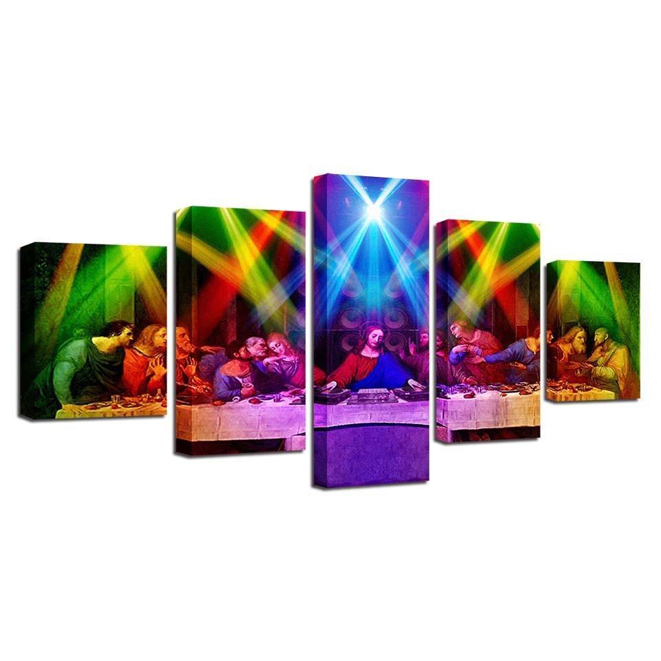 Jesus And Flashing Light Lamp 5 Piece HD Multi Panel Canvas Wall Art Frame-Original Frame