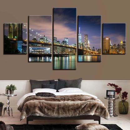 Scenic City Nightview 5 Piece HD Multi Panel Canvas Wall Art Frame-Original Frame