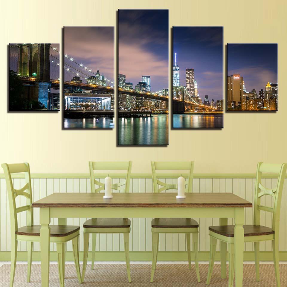 Scenic City Nightview 5 Piece HD Multi Panel Canvas Wall Art Frame-Original Frame