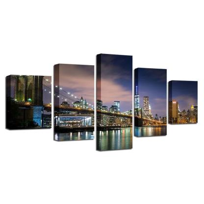 Scenic City Nightview 5 Piece HD Multi Panel Canvas Wall Art Frame-Original Frame
