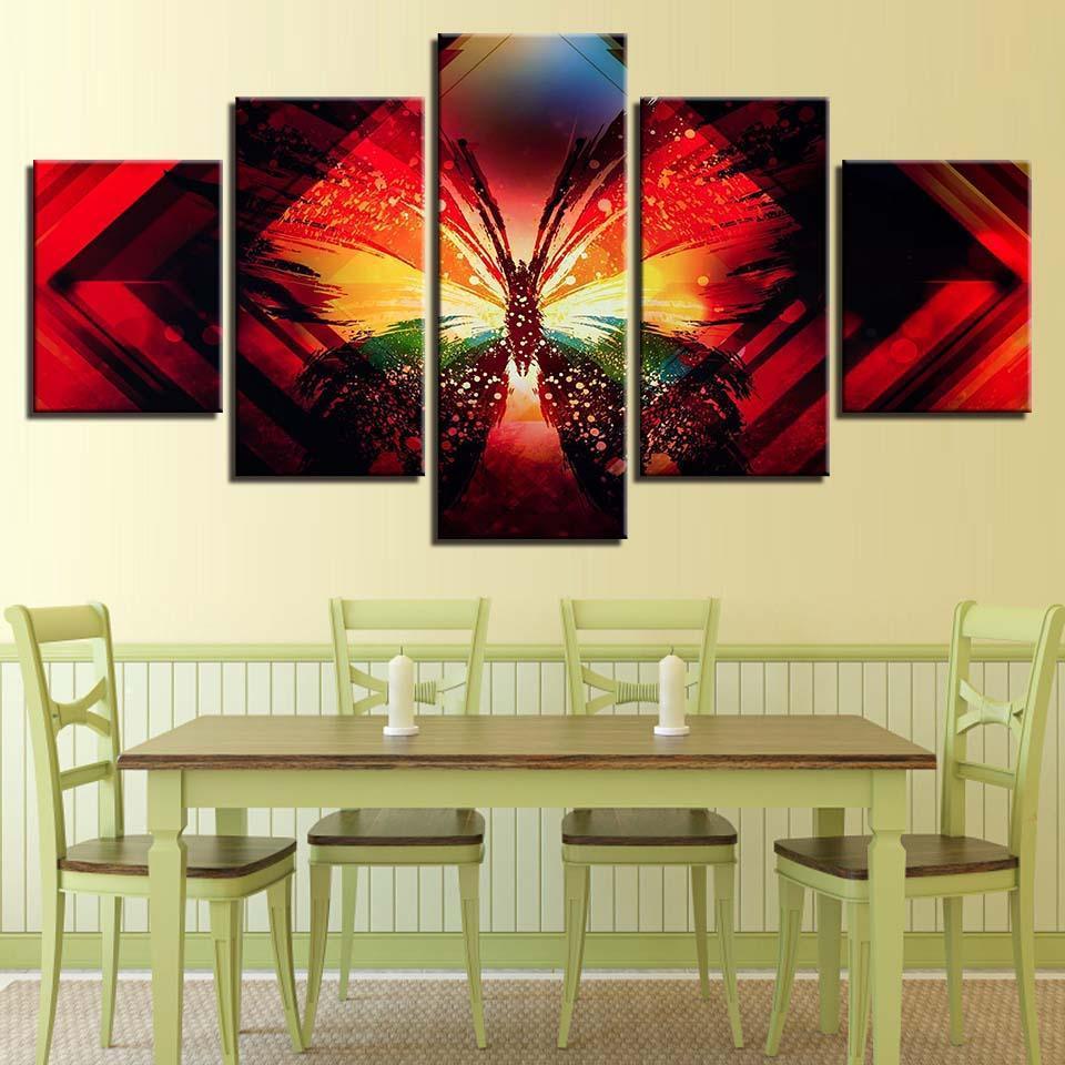 Butterfly Painting 5 Piece HD Multi Panel Canvas Wall Art Frame-Original Frame