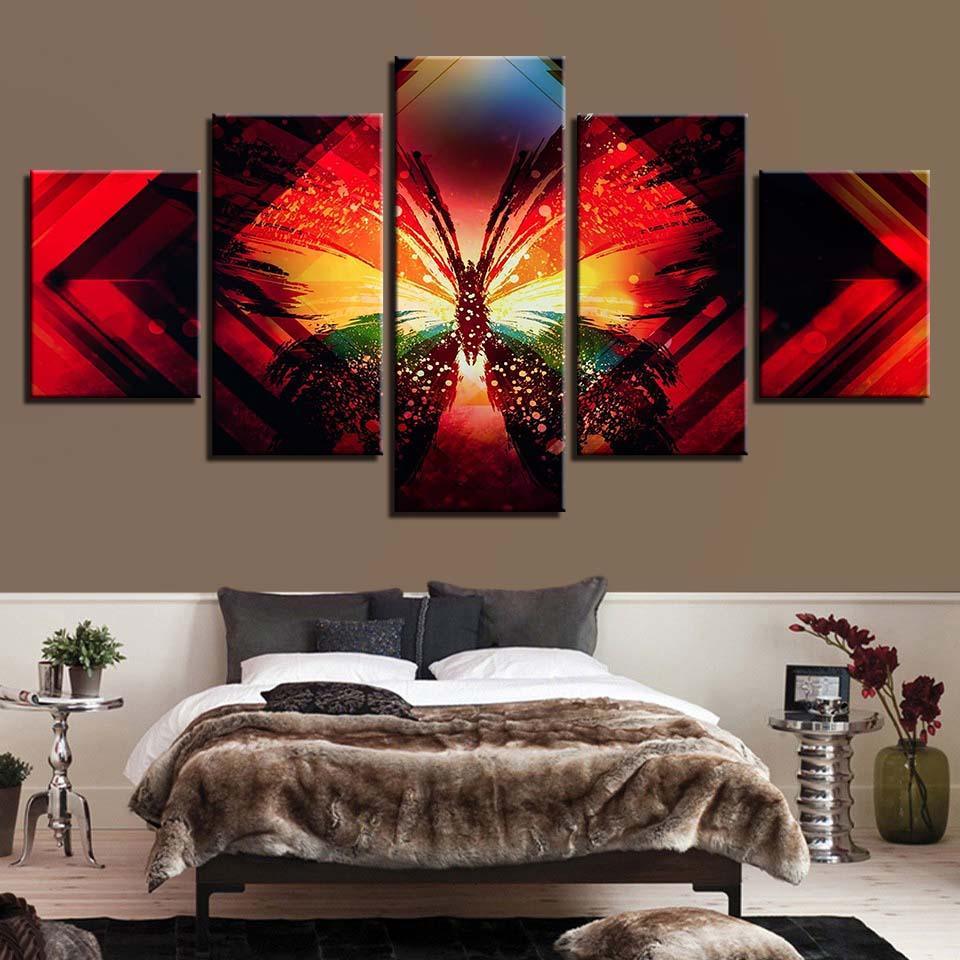 Butterfly Painting 5 Piece HD Multi Panel Canvas Wall Art Frame-Original Frame