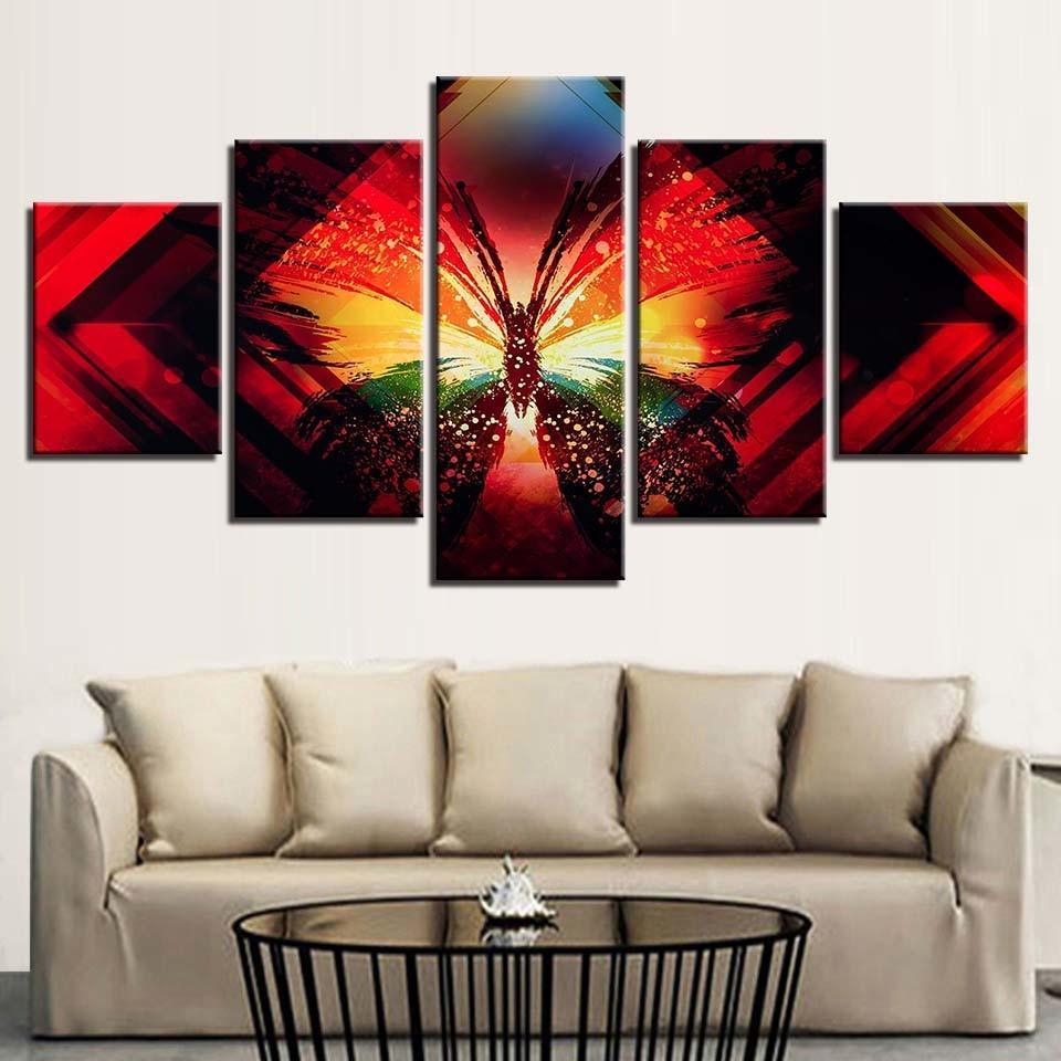 Butterfly Painting 5 Piece HD Multi Panel Canvas Wall Art Frame-Original Frame