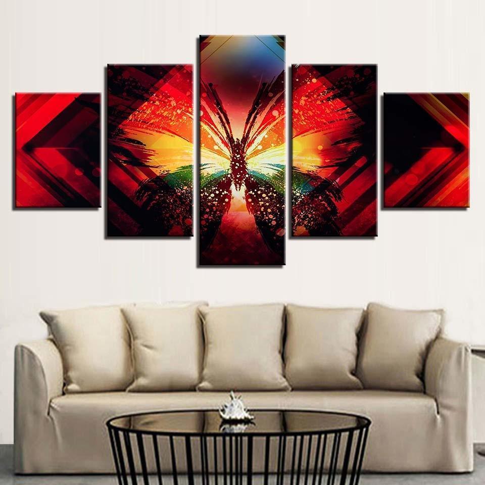 Butterfly Painting 5 Piece HD Multi Panel Canvas Wall Art Frame-Original Frame