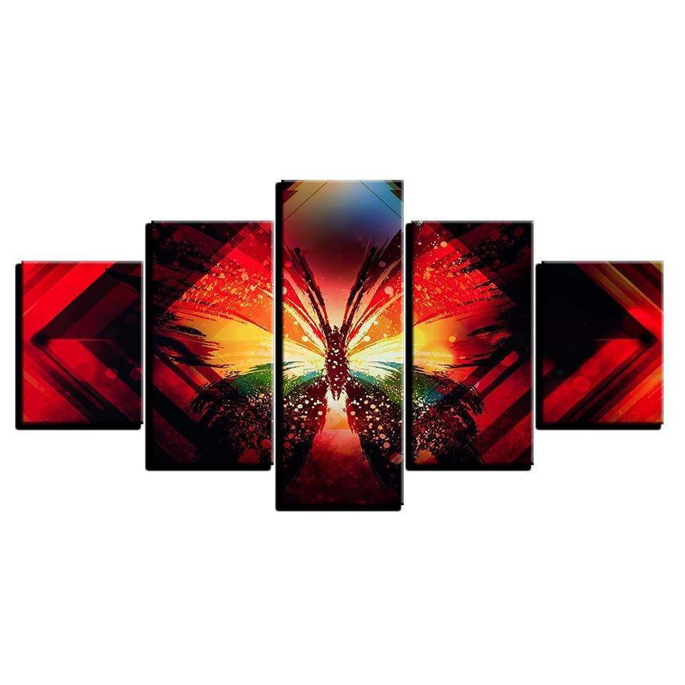 Butterfly Painting 5 Piece HD Multi Panel Canvas Wall Art Frame-Original Frame