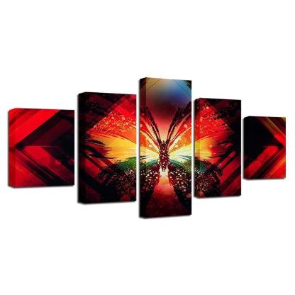 Butterfly Painting 5 Piece HD Multi Panel Canvas Wall Art Frame-Original Frame