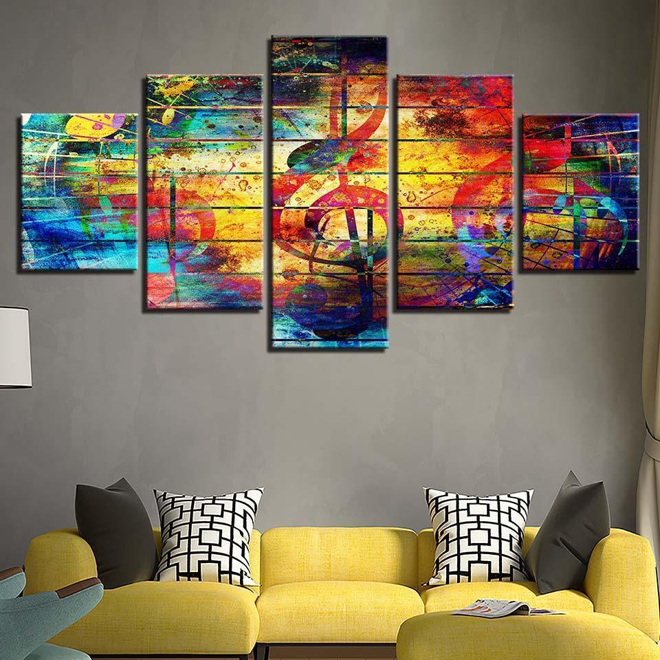 Colors of Music 5 Piece HD Multi Panel Canvas Wall Art Frame-Original Frame