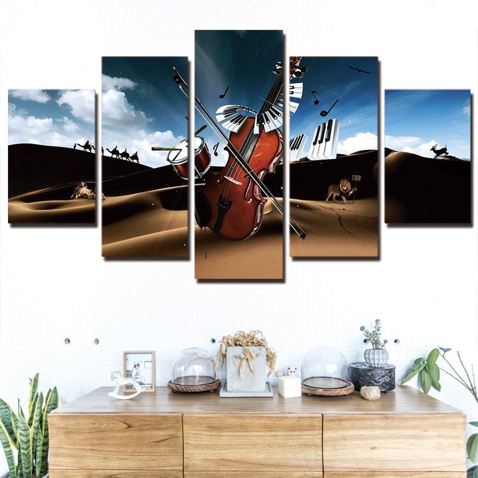 Musical Instruments 5 Piece HD Multi Panel Canvas Wall Artwork Frame-Original Frame