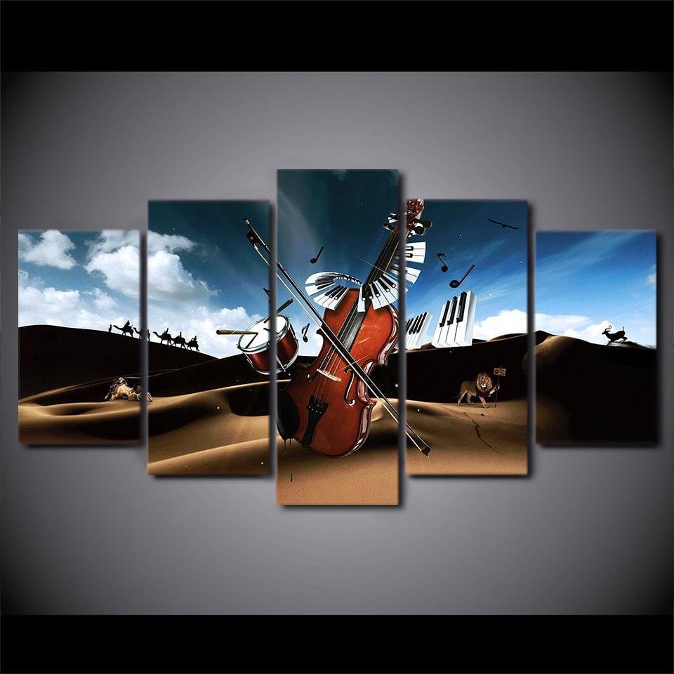 Musical Instruments 5 Piece HD Multi Panel Canvas Wall Artwork Frame-Original Frame