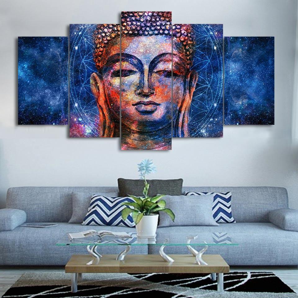 Buddha Statue 5 Piece HD Multi Panel Canvas Wall Art Frame-Original Frame