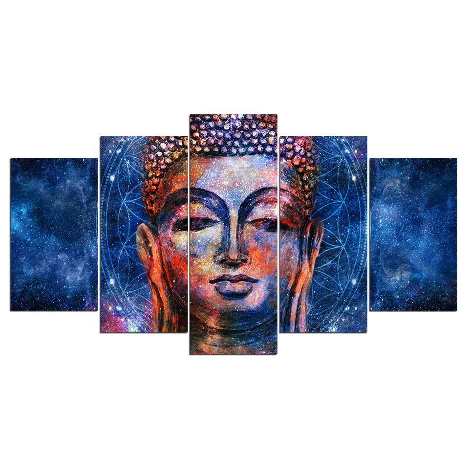 Buddha Statue 5 Piece HD Multi Panel Canvas Wall Art Frame-Original Frame