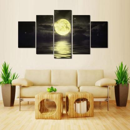Moon On The Lake 5 Piece HD Multi Panel Canvas Wall Art Frame-Original Frame