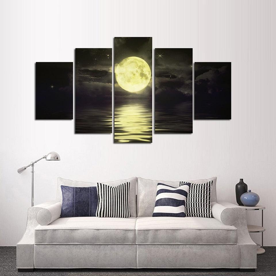Moon On The Lake 5 Piece HD Multi Panel Canvas Wall Art Frame-Original Frame