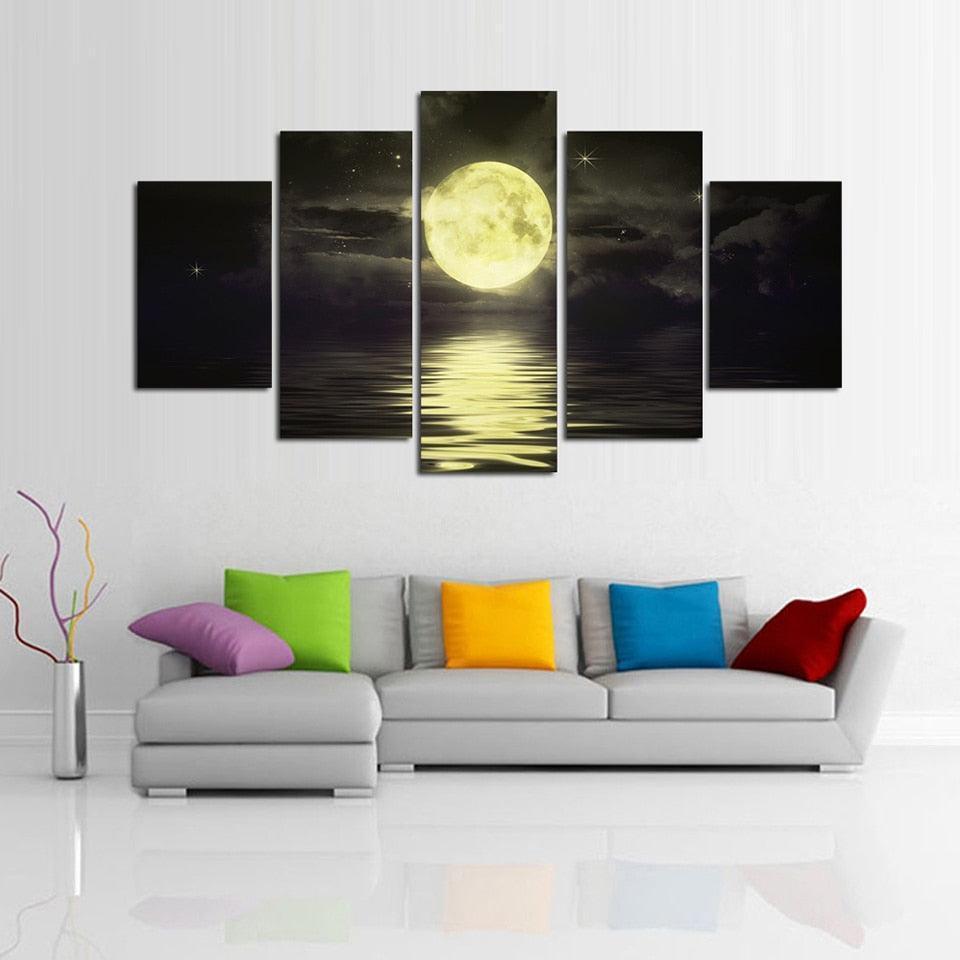 Moon On The Lake 5 Piece HD Multi Panel Canvas Wall Art Frame-Original Frame