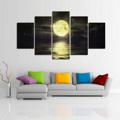 Moon On The Lake 5 Piece HD Multi Panel Canvas Wall Art Frame-Original Frame