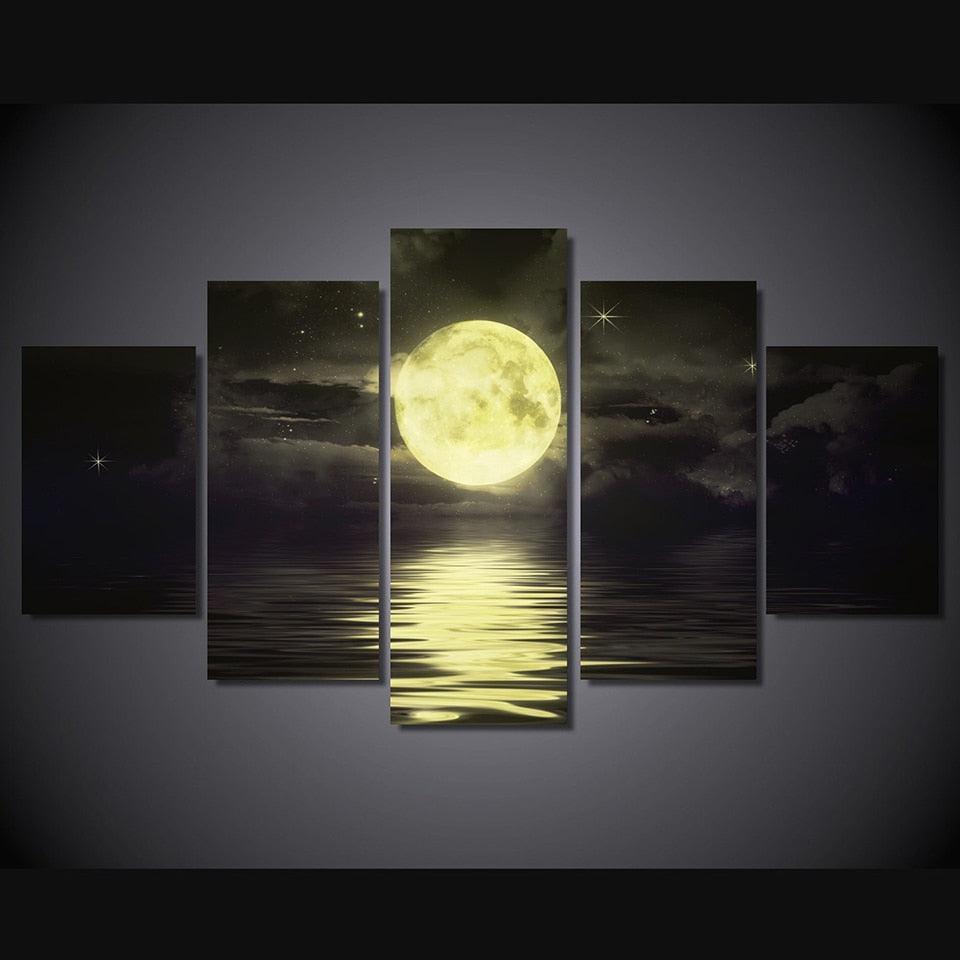 Moon On The Lake 5 Piece HD Multi Panel Canvas Wall Art Frame-Original Frame