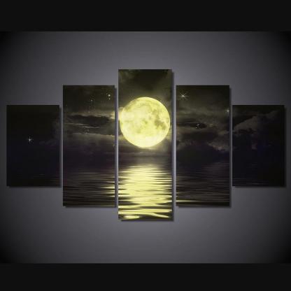 Moon On The Lake 5 Piece HD Multi Panel Canvas Wall Art Frame-Original Frame