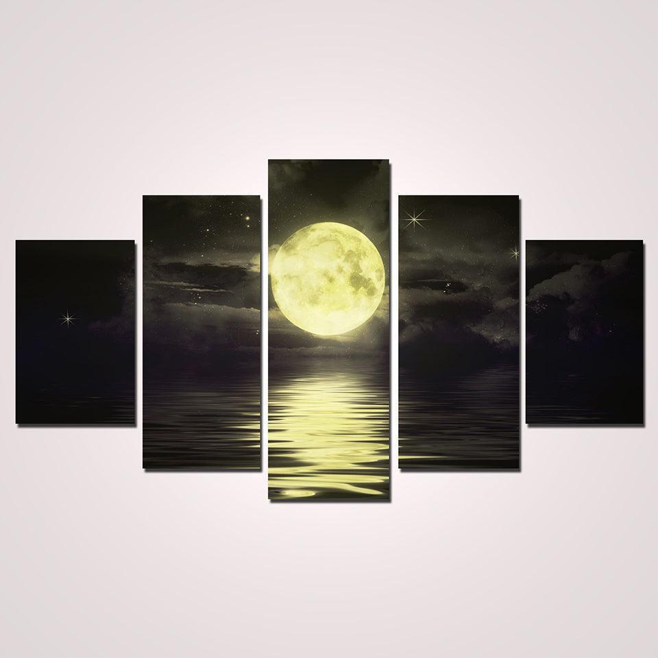 Moon On The Lake 5 Piece HD Multi Panel Canvas Wall Art Frame-Original Frame
