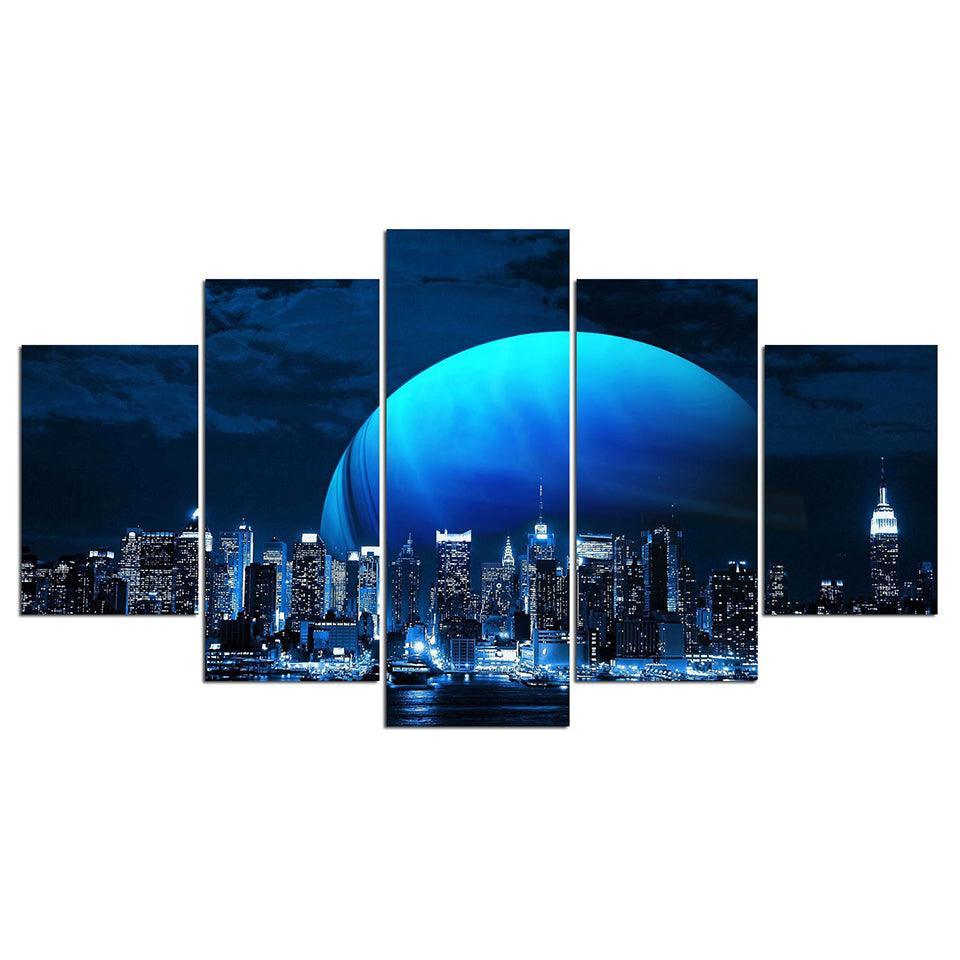 Moon And Skyline 5 Piece HD Multi Panel Canvas Wall Art Frame-Original Frame