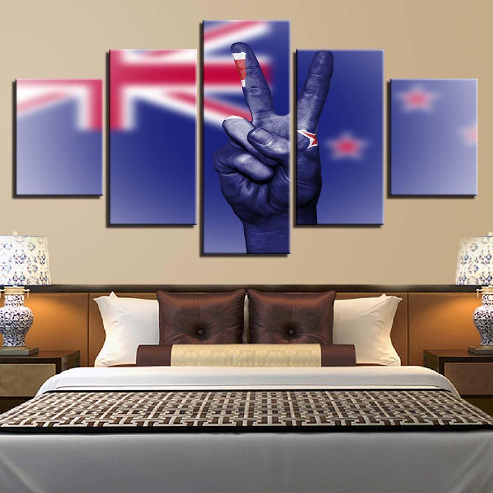 National Flag 5 Piece HD Multi Panel Canvas Wall Art Frame-Original Frame