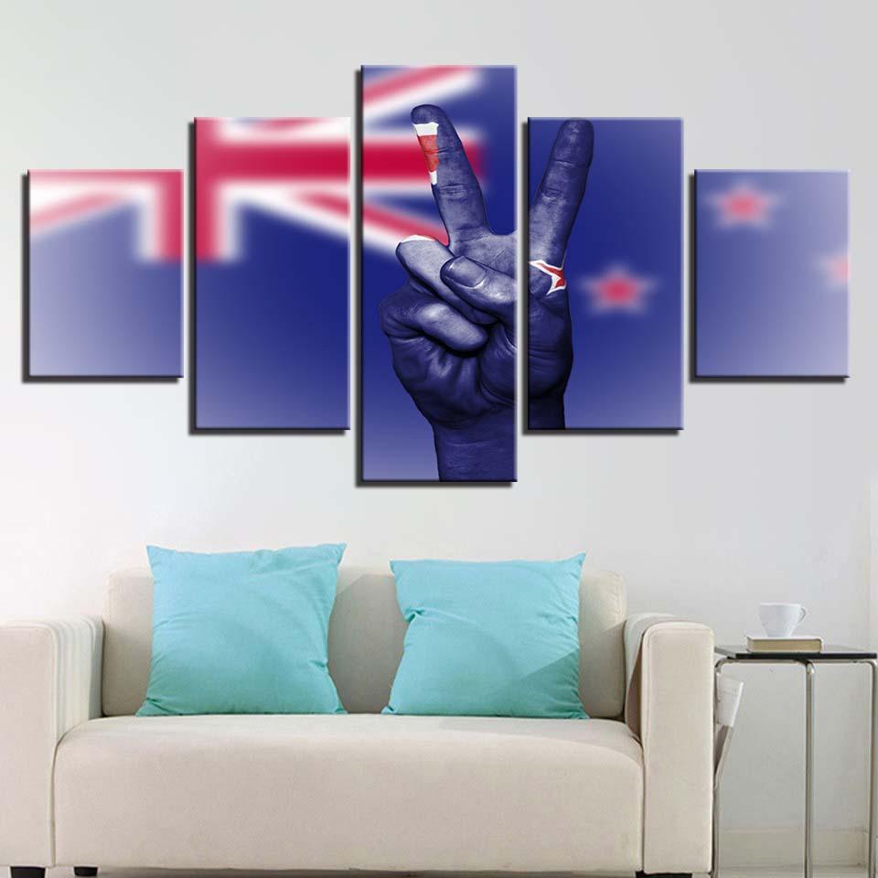 National Flag 5 Piece HD Multi Panel Canvas Wall Art Frame-Original Frame