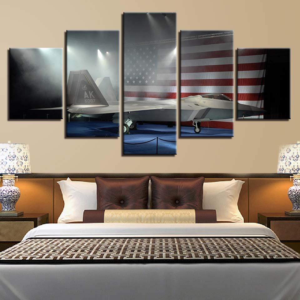American Fighter Jet 5 Piece HD Multi Panel Canvas Wall Art Frame-Original Frame