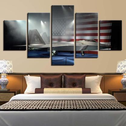 American Fighter Jet 5 Piece HD Multi Panel Canvas Wall Art Frame-Original Frame