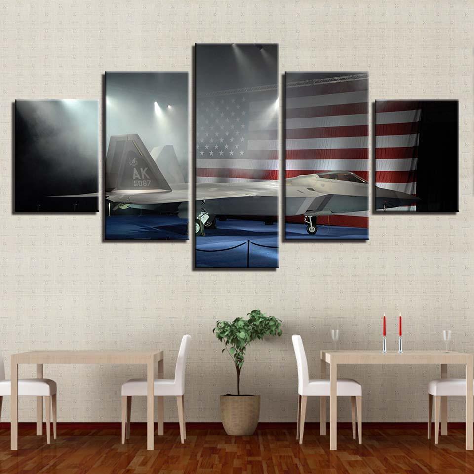 American Fighter Jet 5 Piece HD Multi Panel Canvas Wall Art Frame-Original Frame
