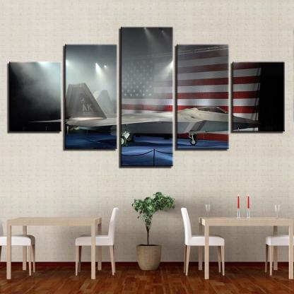 American Fighter Jet 5 Piece HD Multi Panel Canvas Wall Art Frame-Original Frame