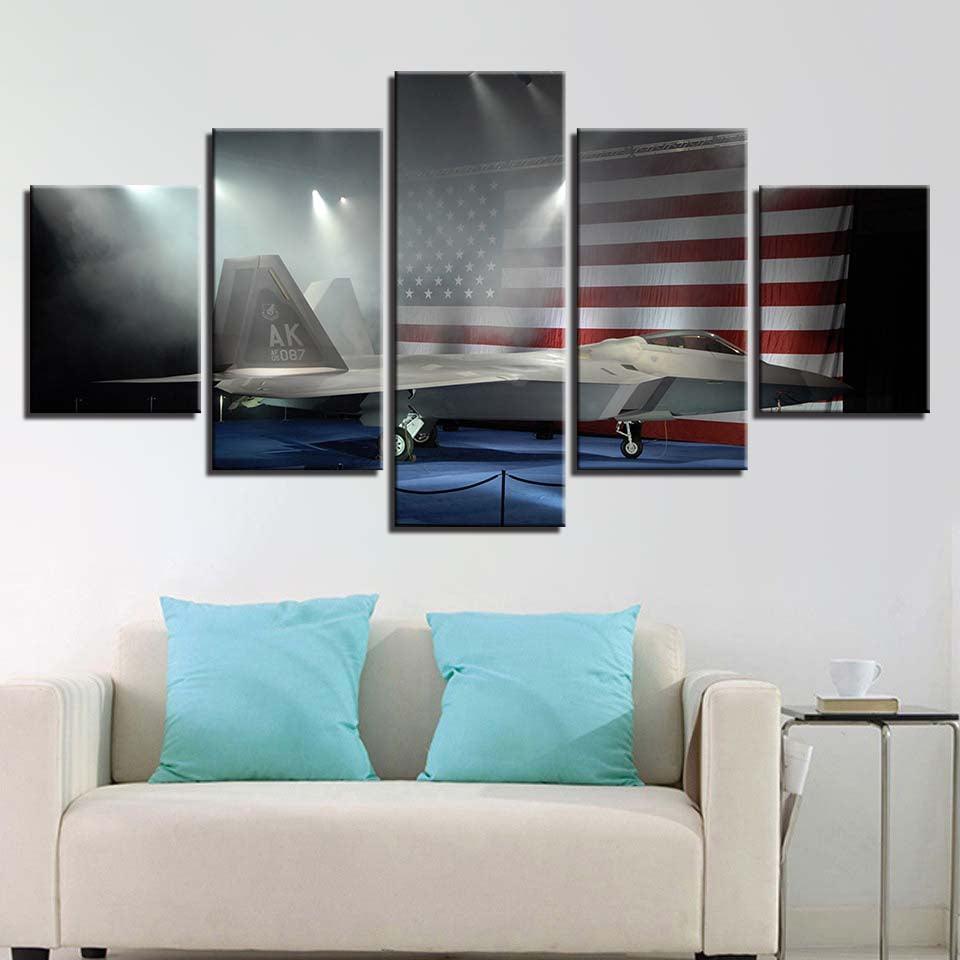 American Fighter Jet 5 Piece HD Multi Panel Canvas Wall Art Frame-Original Frame