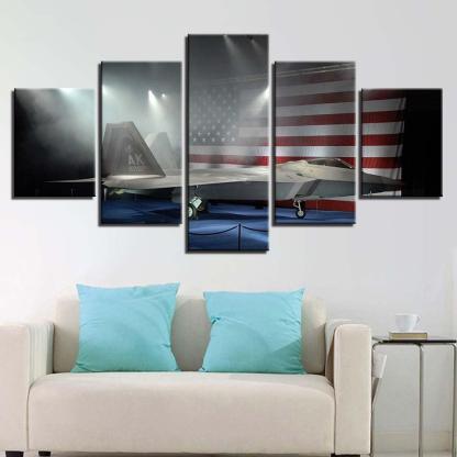 American Fighter Jet 5 Piece HD Multi Panel Canvas Wall Art Frame-Original Frame