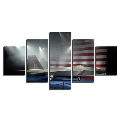 American Fighter Jet 5 Piece HD Multi Panel Canvas Wall Art Frame-Original Frame