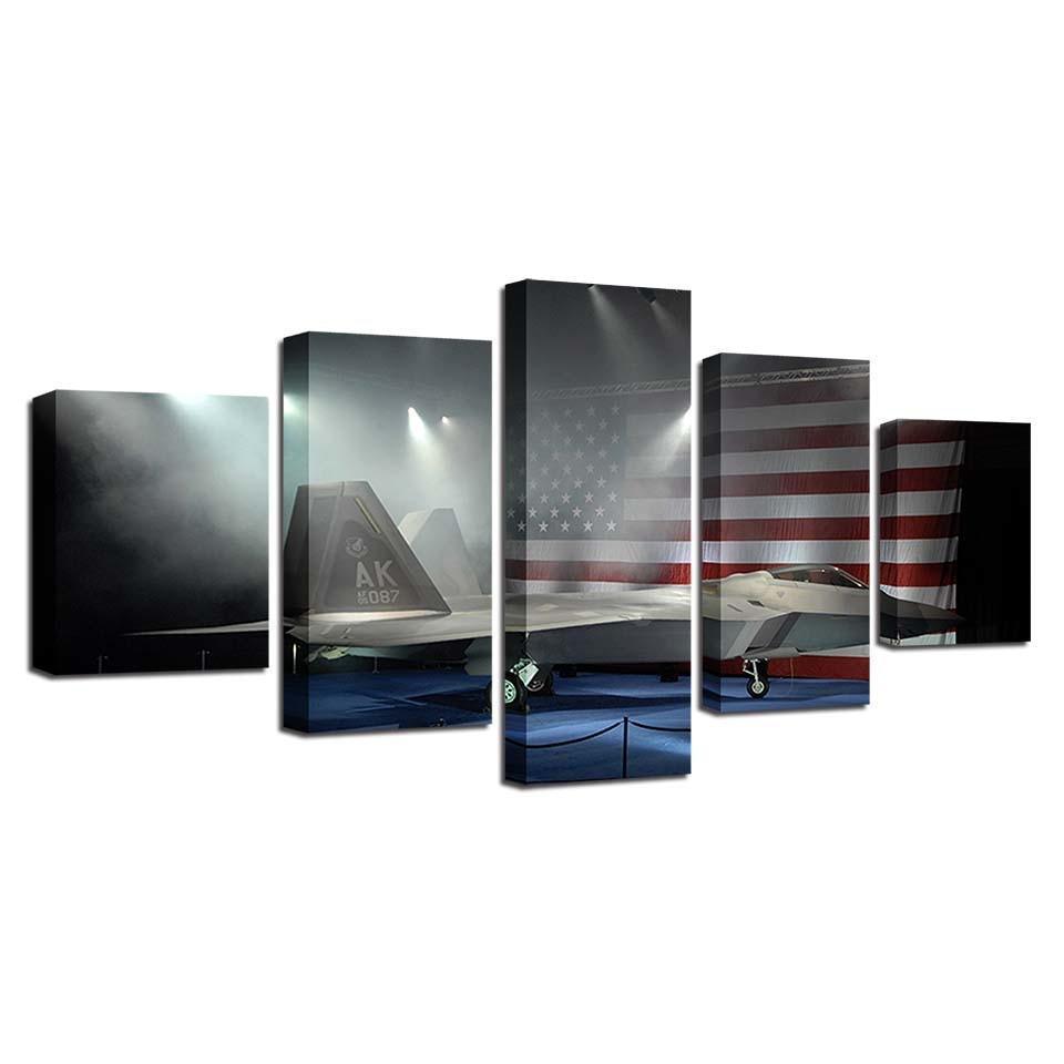 American Fighter Jet 5 Piece HD Multi Panel Canvas Wall Art Frame-Original Frame
