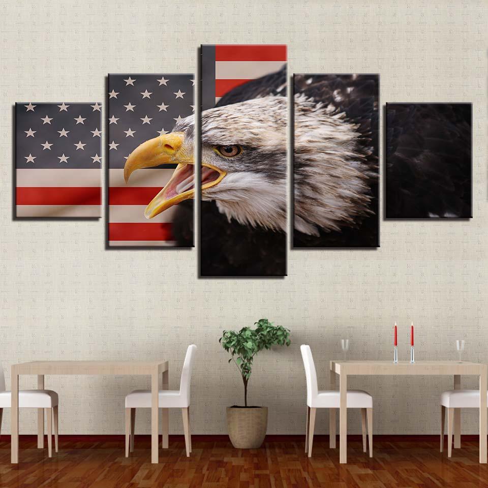 American Eagle 5 Piece HD Multi Panel Canvas Wall Art Frame-Original Frame