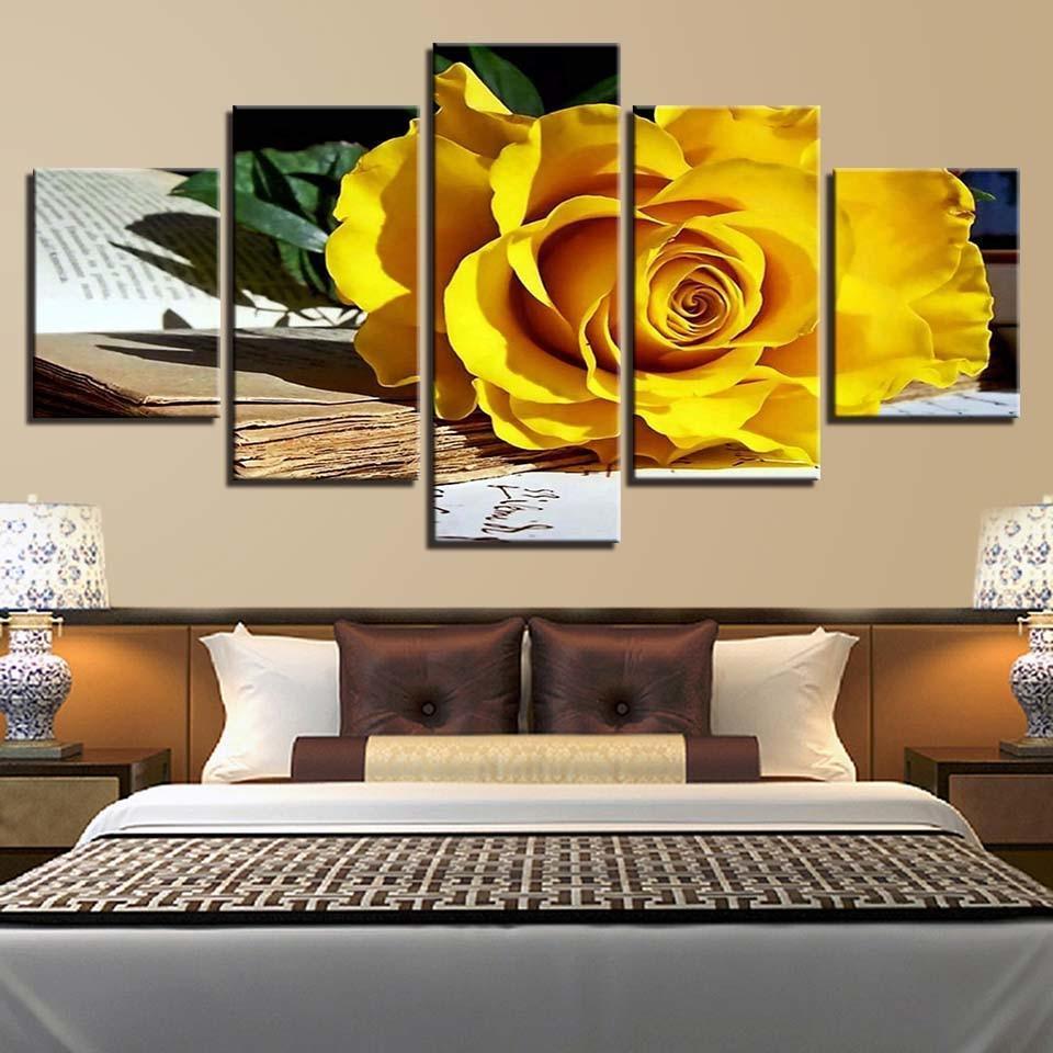 Fallen Yellow Rose 5 Piece HD Multi Panel Canvas Wall Art Frame-Original Frame