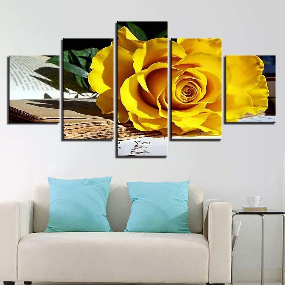 Fallen Yellow Rose 5 Piece HD Multi Panel Canvas Wall Art Frame-Original Frame